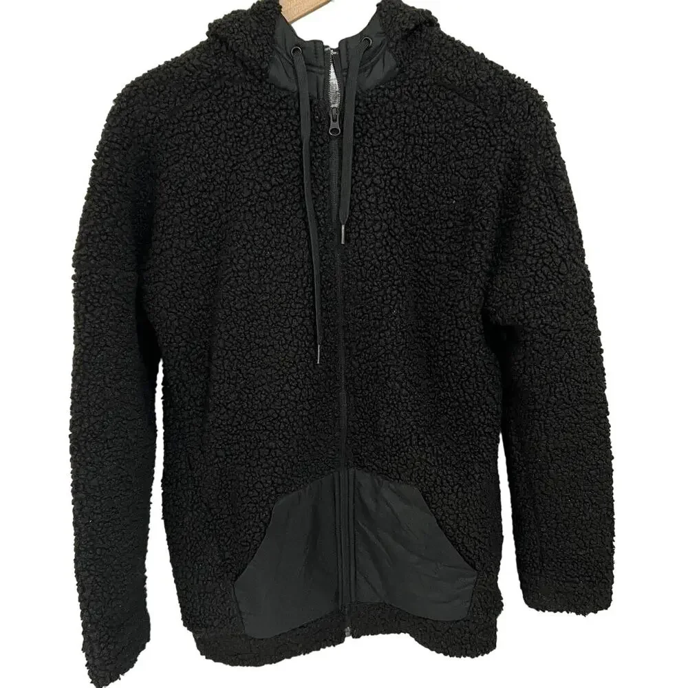 Adidas Black Sherpa Fleece Teddy Hooded Sweatshirt Size Small